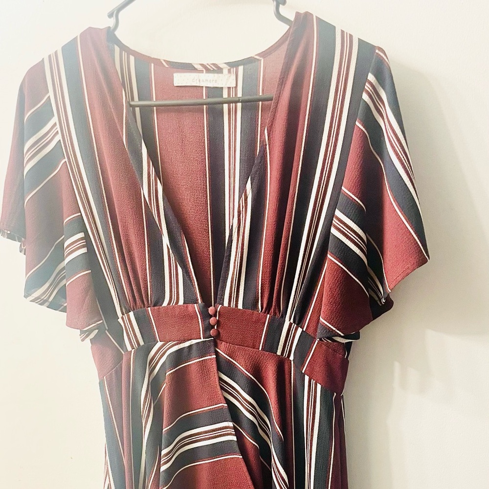 Dreamers Burgundy Asymmetrical Striped Dress Medium